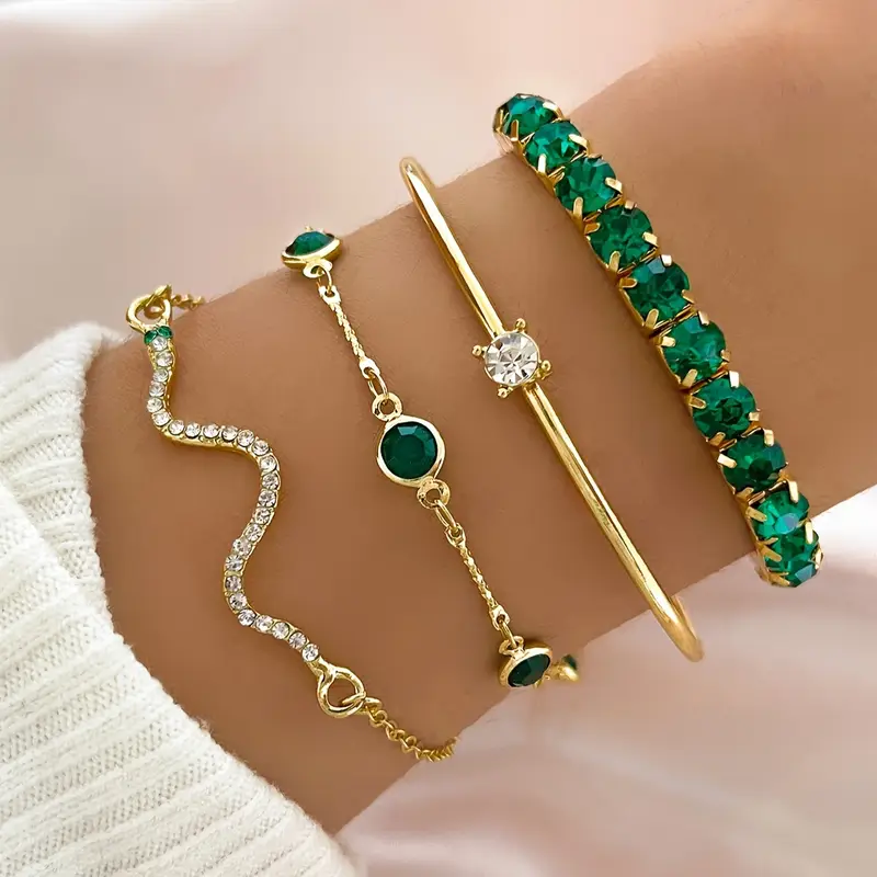 GUADALUPE | Conjunto de pulseras con circonita verde