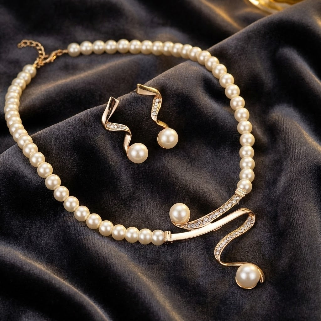 XIMENA | Collar y aretes de perlas con colgante