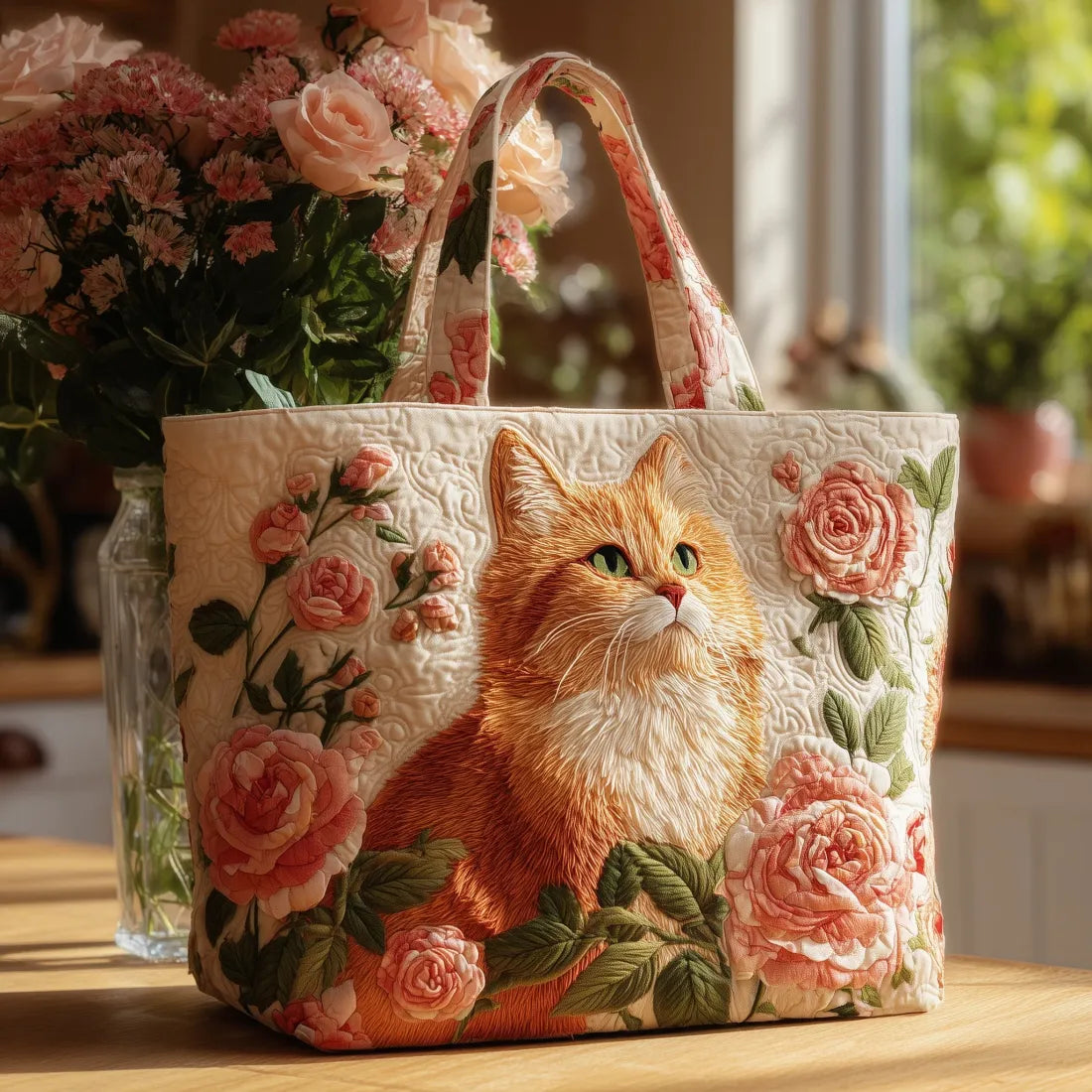 ISABELLA | Bolso artesanal con gato y rosas