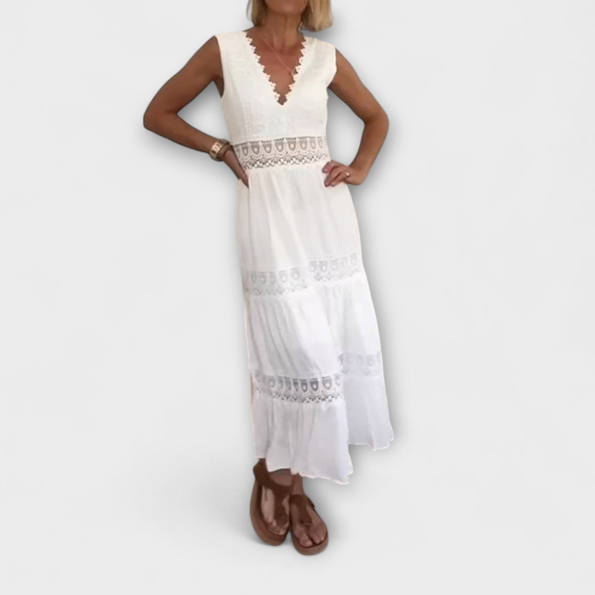 MARÍA JOSÉ JOSÉ | Vestido midi de encaje con escote en V