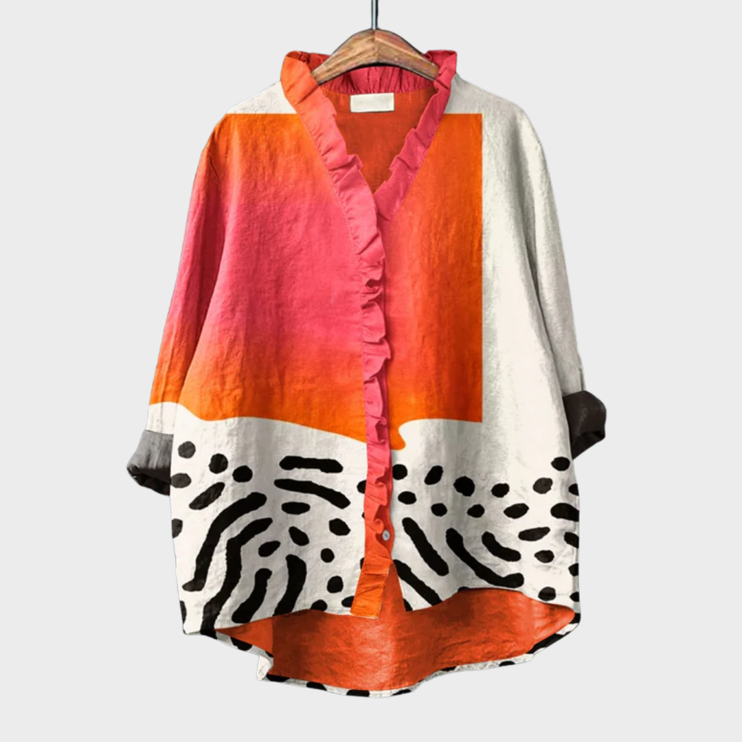 PAOLA | Blusa de lino con estampado artístico