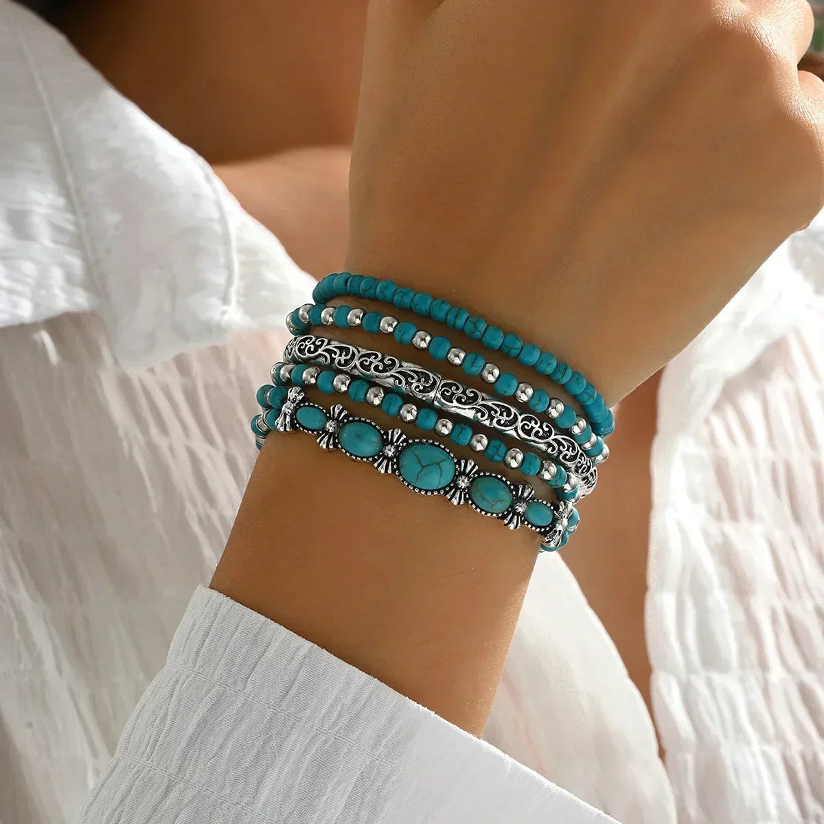 ANDREA | Set de pulseras con cuentas turquesas