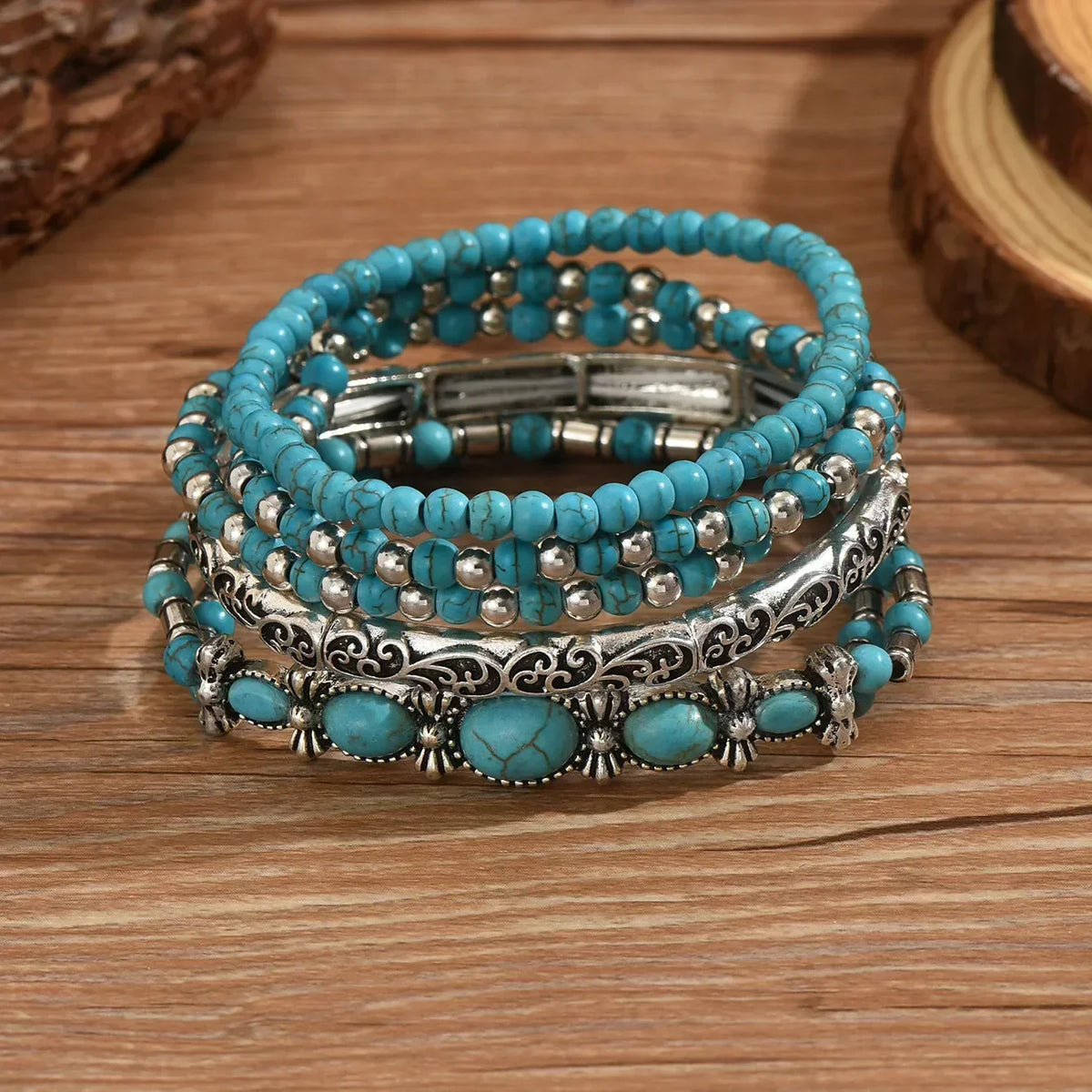 ANDREA | Set de pulseras con cuentas turquesas