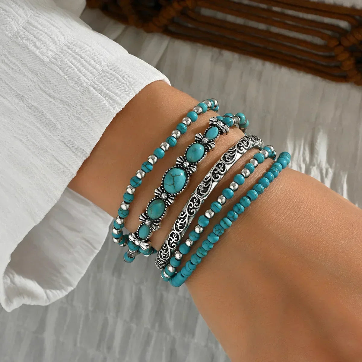 ANDREA | Set de pulseras con cuentas turquesas