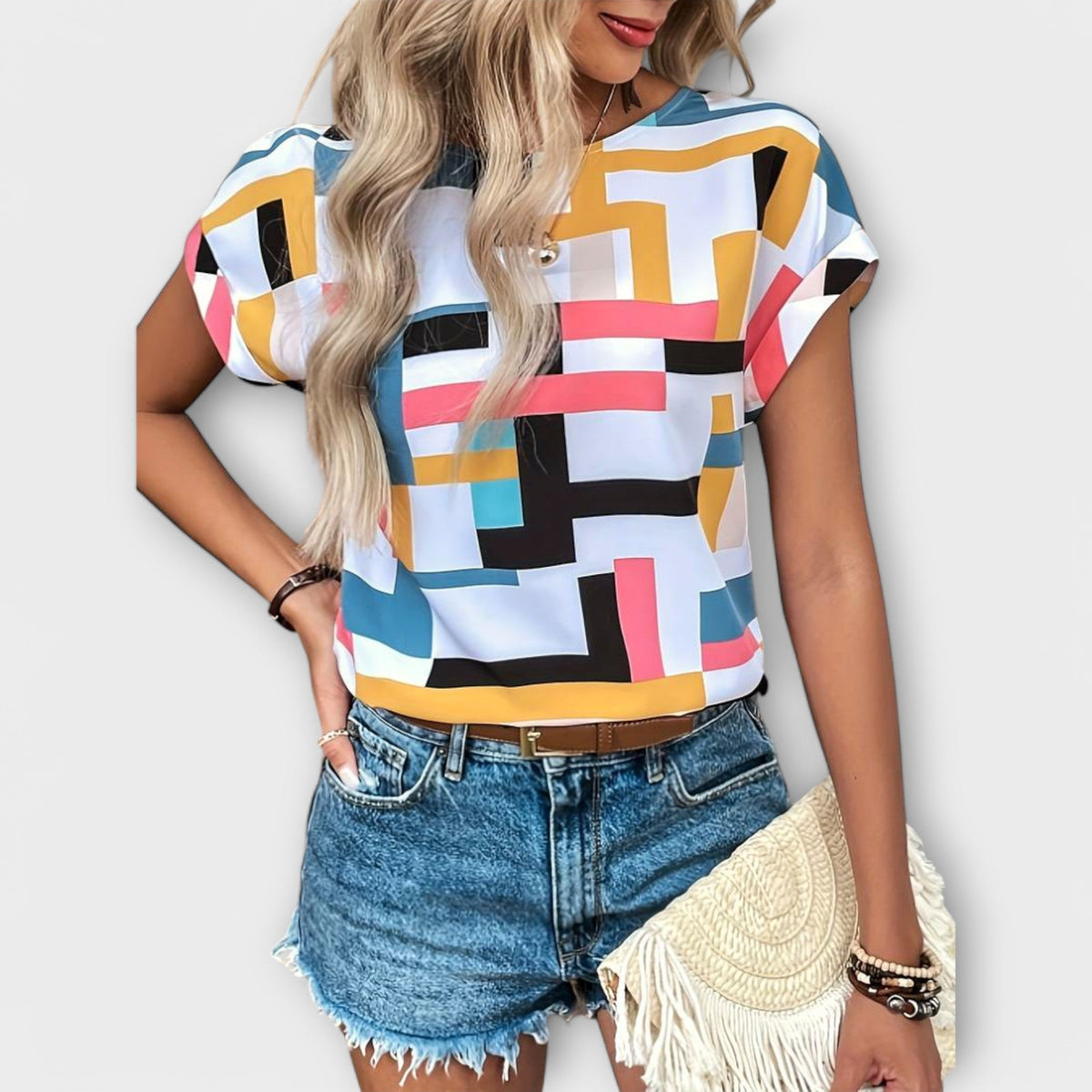 CAMILA | Blusa de manga corta con cuello redondo