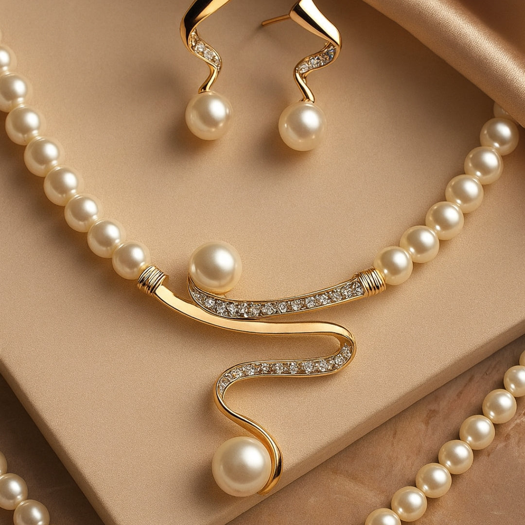 XIMENA | Collar y aretes de perlas con colgante